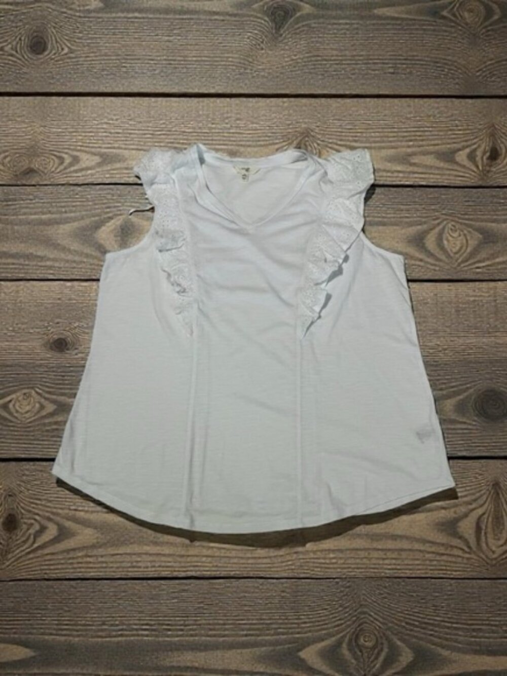 Terra & Sky Lace Trim White Top